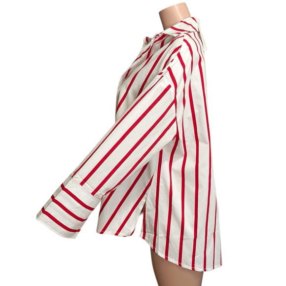 ECLE SWIM Reverie Oversized Shirt, Red White Stripes, M/L - Picture 8 of 11